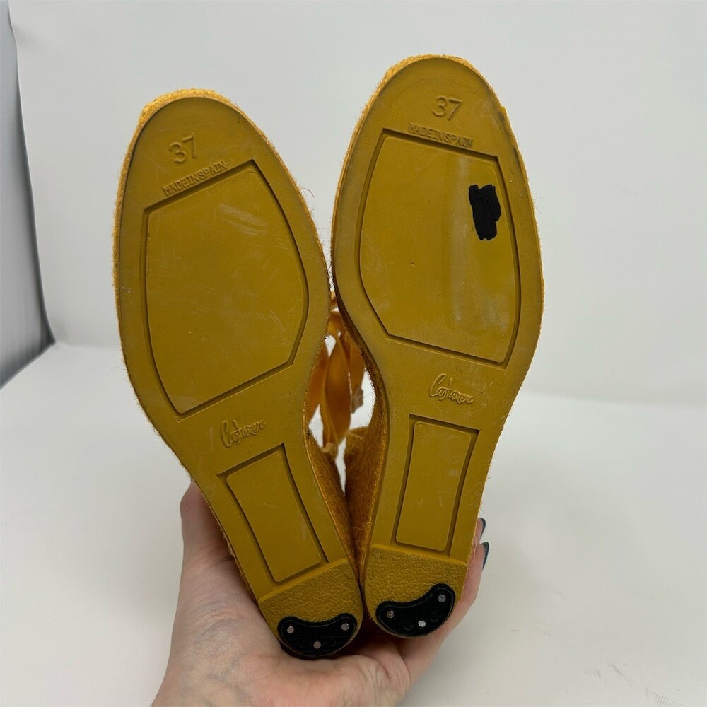 Castañer Womens Mustard Yellow Espadrille Wedge Heels Lace-Up Ankle Wrap Size 37 - Picture 9 of 13
